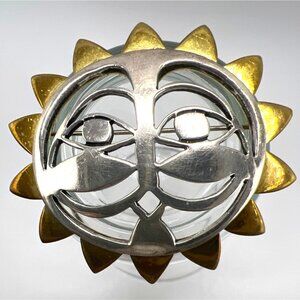 Vintage Taxco Brooch Pendant Pin Mexico 925 TR-87 Sterling & Brass Sun Face
